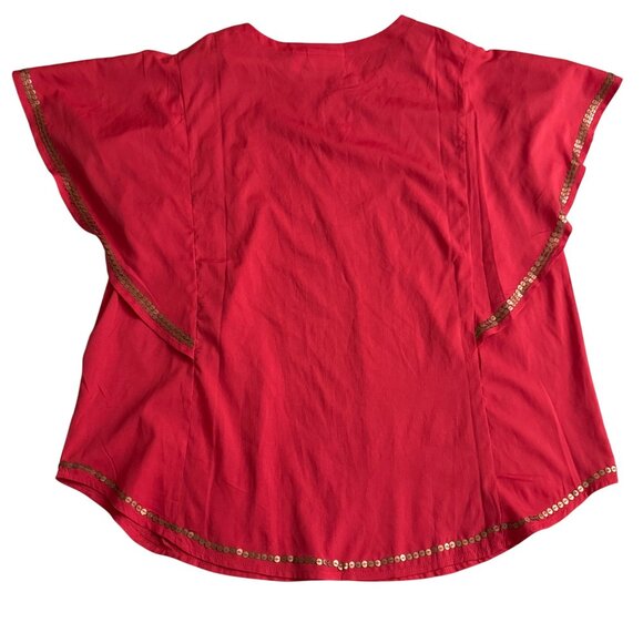 Chicos Red gold Sequin Embellished Blouse top Flutter sleeve gorgeous NWOT - Picture 2 of 8